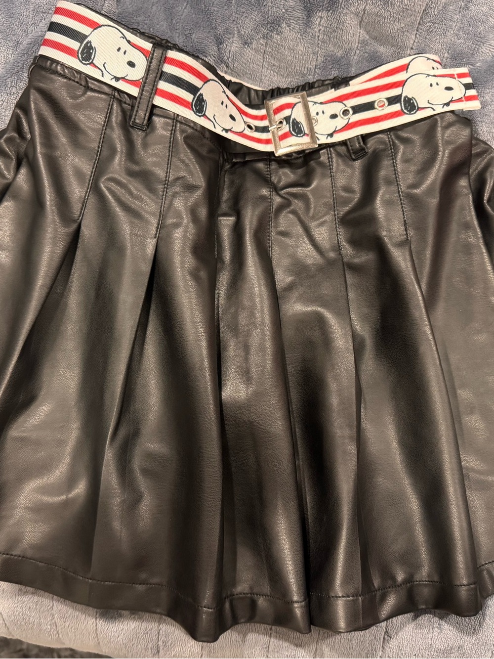 Justice Brand Peanuts Black Faux Leather Pleated Skort - size girls 12-14